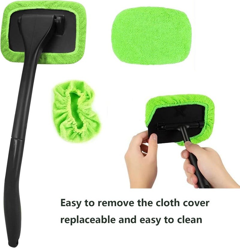 desin Car Windshield Cleaning Tool, Windshield Cleaner with 5 Washable and Reusable Microfiber Pads and Extendable Handle, for Auto Glass Wiper (Green) - Image 3